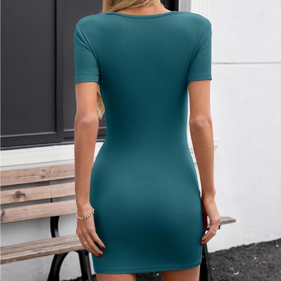 NWT Teal Green/Blue Ribbed Bodycon Mini Dress, Size XL - Picture 3 of 3